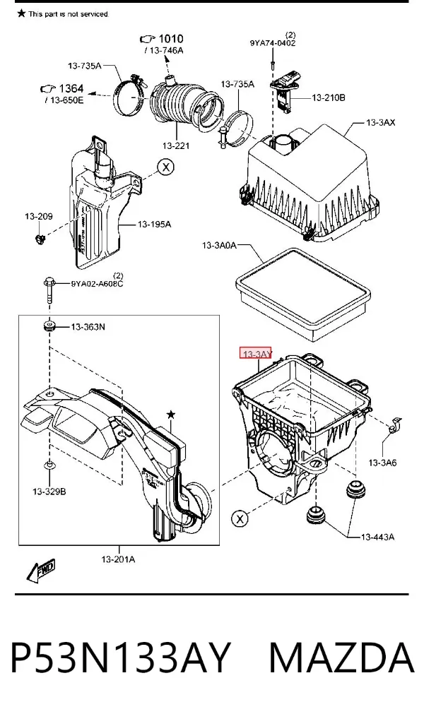 Корпус воздушного фильтра, нижняя часть P53N133AY Mazda