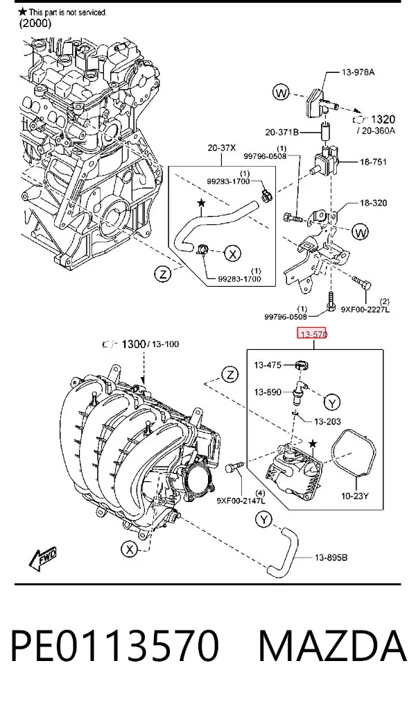 Маслоотделитель картерных газов PE0113570 Mazda