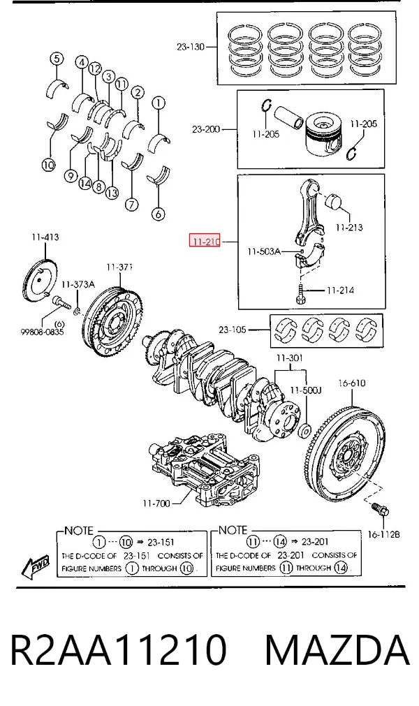 Шатун поршня двигателя R2AA11210 Mazda