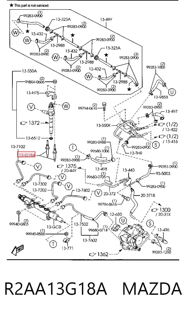 Болт крепления форсунки R2AA13G18A Mazda