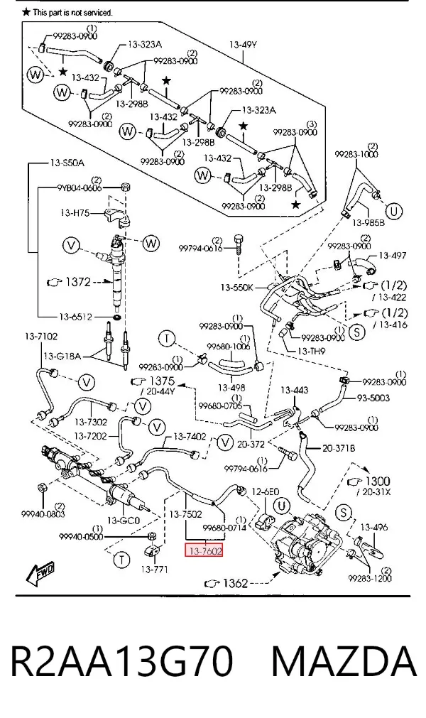 Топливная трубка от ТНВД R2AA13G70 Mazda
