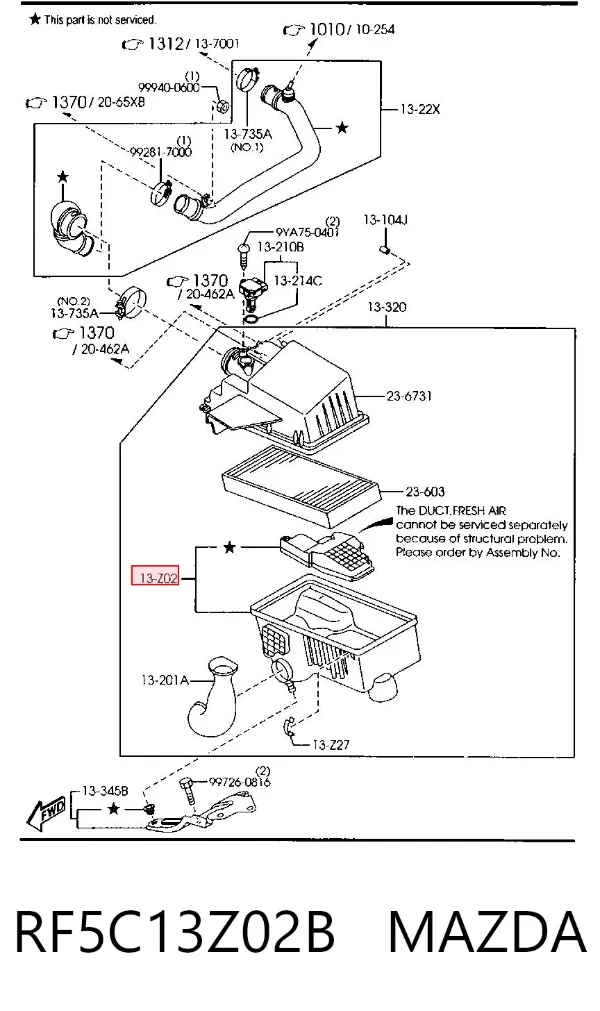 Корпус воздушного фильтра, нижняя часть RF5C13Z02B Mazda