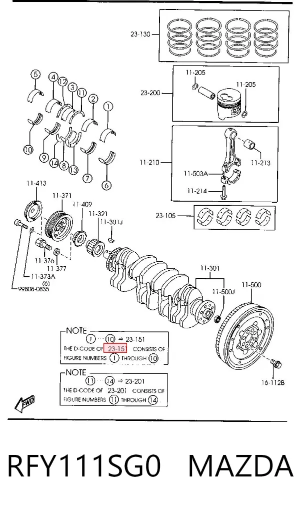 Вкладыши коленвала коренные, комплект, стандарт (STD) RFY111SG0 Mazda