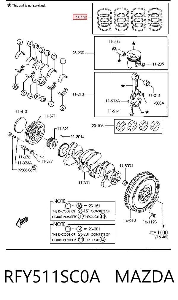 Кольца поршневые RFY511SC0A Mazda