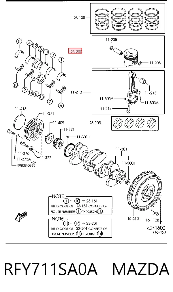 Поршни стандартные (комплект) RFY711SA0A Mazda