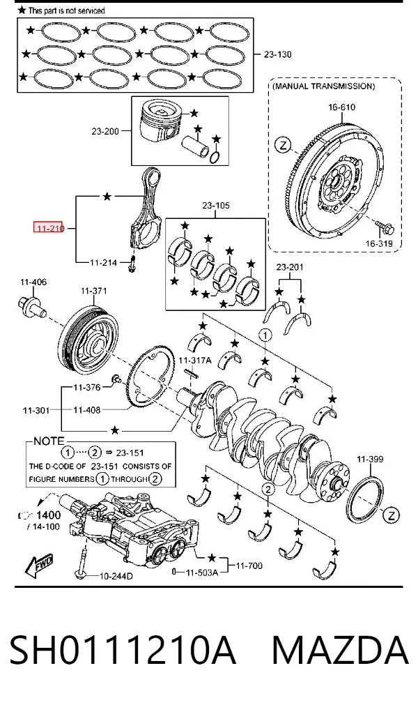Шатун поршня двигателя SH0111210A Mazda