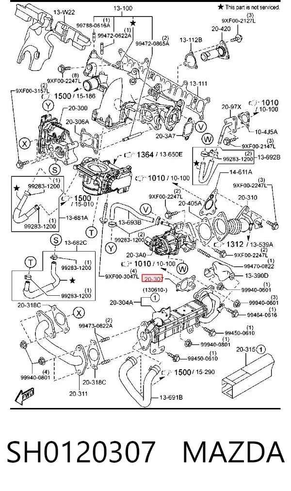 Прокладка перепускного клапана (байпас) наддувочного воздуха SH0120307 Mazda