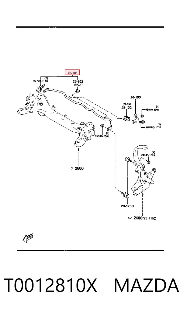 Стабилизатор задний T0012810X Mazda