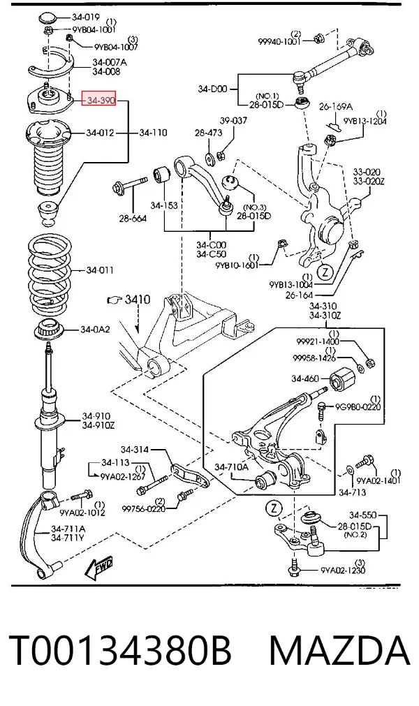 Опора переднего амортизатора T00134380B Mazda