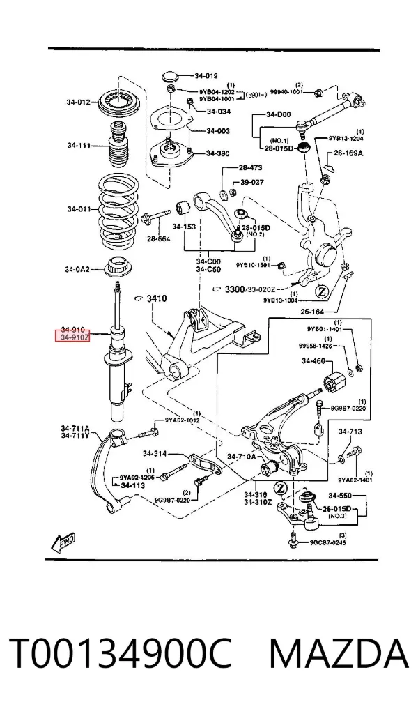 Амортизатор передний левый T00134900C Mazda