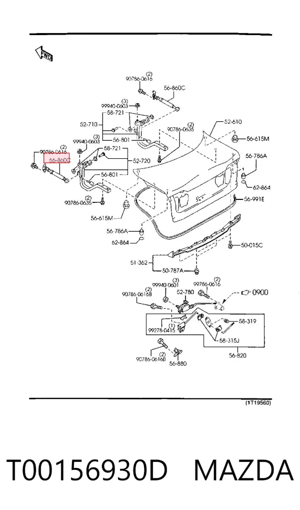 Амортизатор багажника T00156930D Mazda