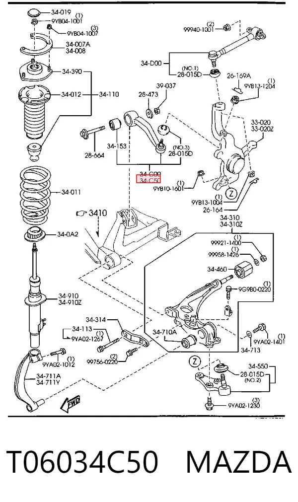 Рычаг передней подвески верхний левый T06034C50 Mazda