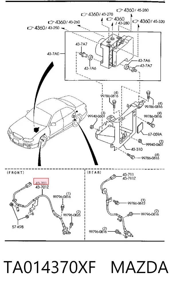 Датчик АБС (ABS) передний правый TA014370XF Mazda