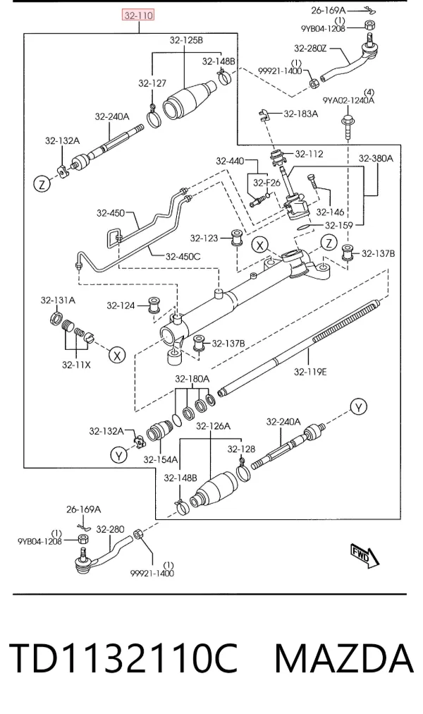 Рулевая рейка TD1132110C Mazda