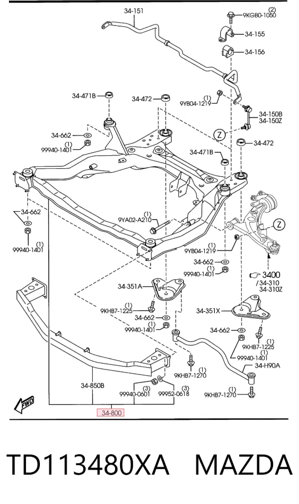 Подрамник передний TD113480XA Mazda