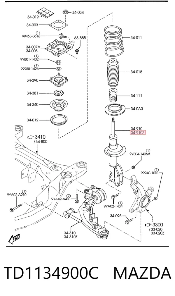 Амортизатор передний левый TD1134900C Mazda