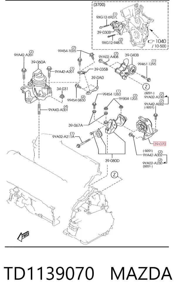 Левая подушка двигателя TD1139070 Mazda