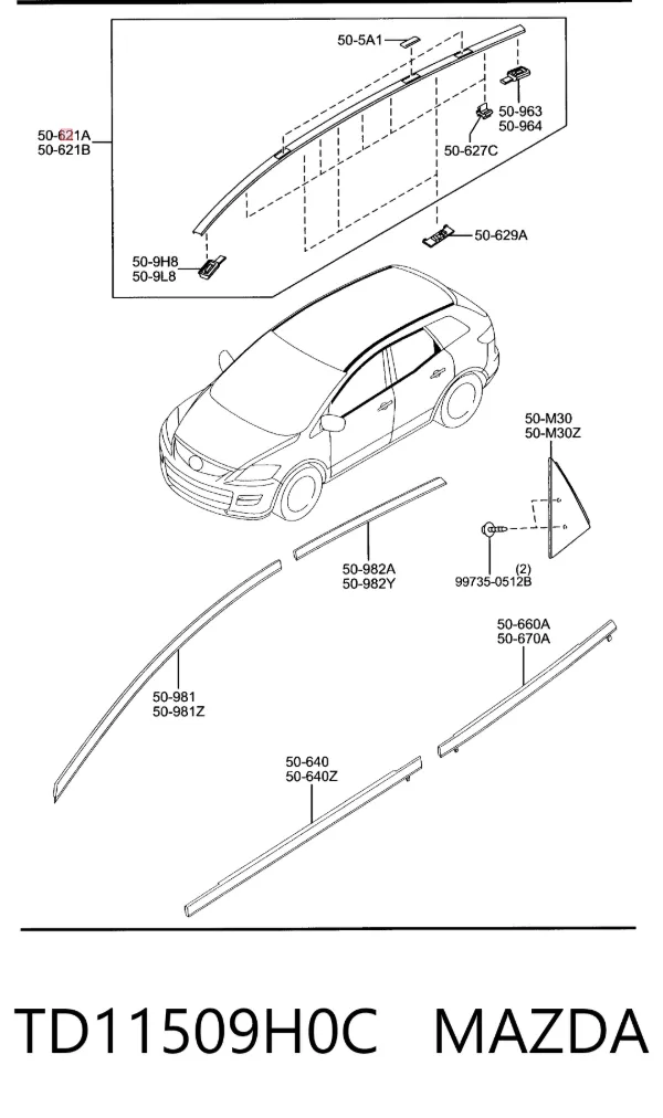 Молдинг крыши правый TD11509H0C Mazda
