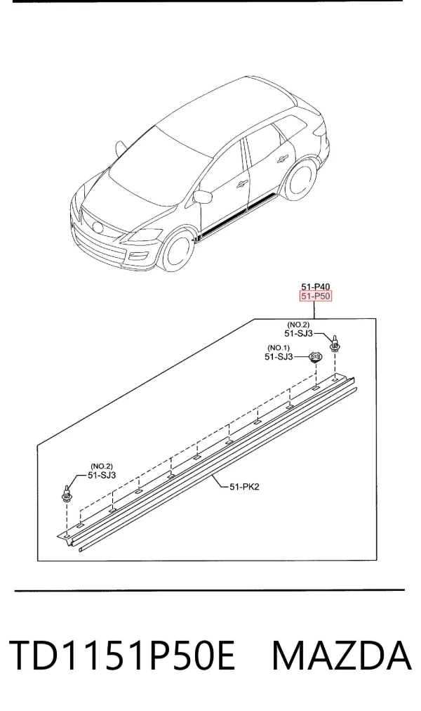 Накладка (молдинг) порога наружная левая TD1151P50E Mazda