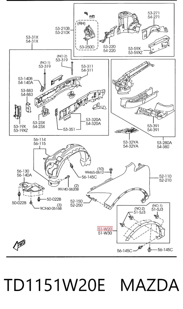 Расширитель (накладка) арки переднего крыла правый TD1151W20E Mazda