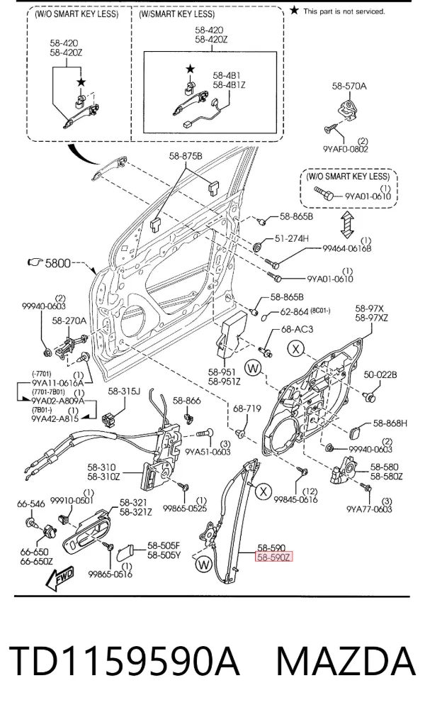 Стеклоподъемник передней левой двери TD1159590A Mazda