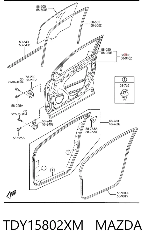 Дверь передняя правая TDY15802XM Mazda