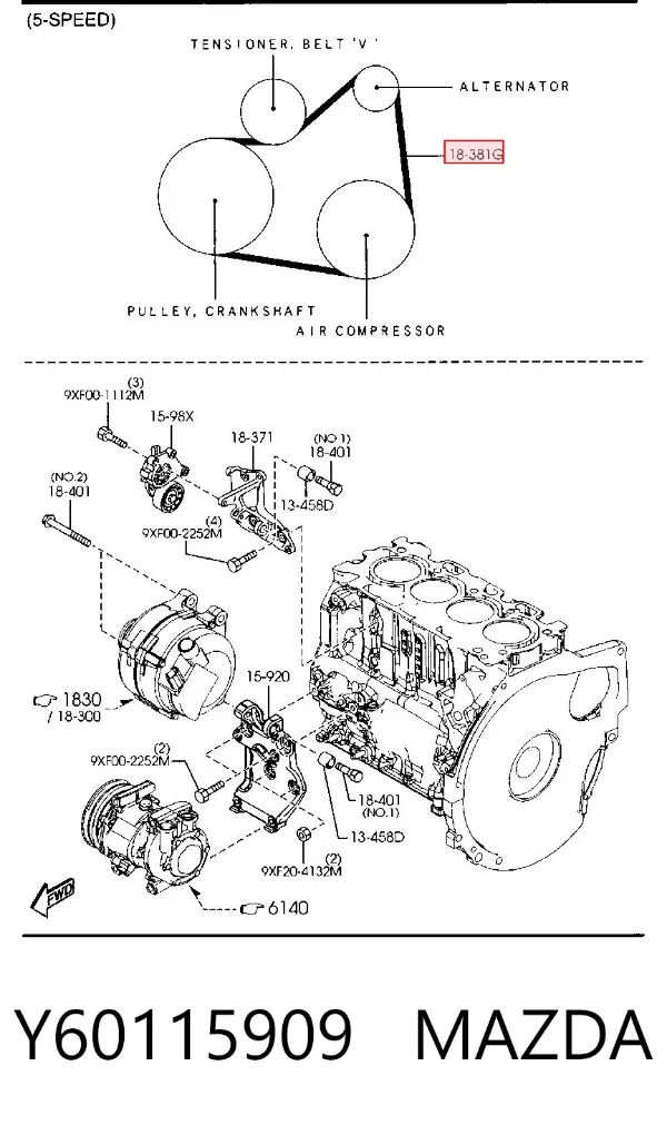 Ремень генератора Y60115909 Mazda
