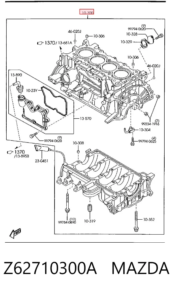 Блок цилиндров двигателя Z62710300A Mazda