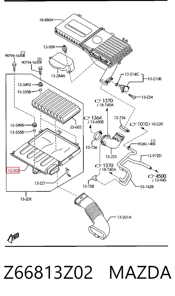 Корпус воздушного фильтра, нижняя часть Z66813Z02 Mazda