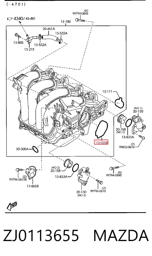 Прокладка дроссельной заслонки ZJ0113655 Mazda