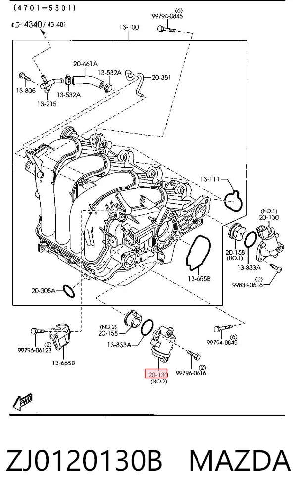 Актуатор привода заслонок впускного коллектора ZJ0120130B Mazda