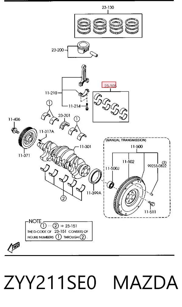 Вкладыши шатунные ZYY211SE0 Mazda