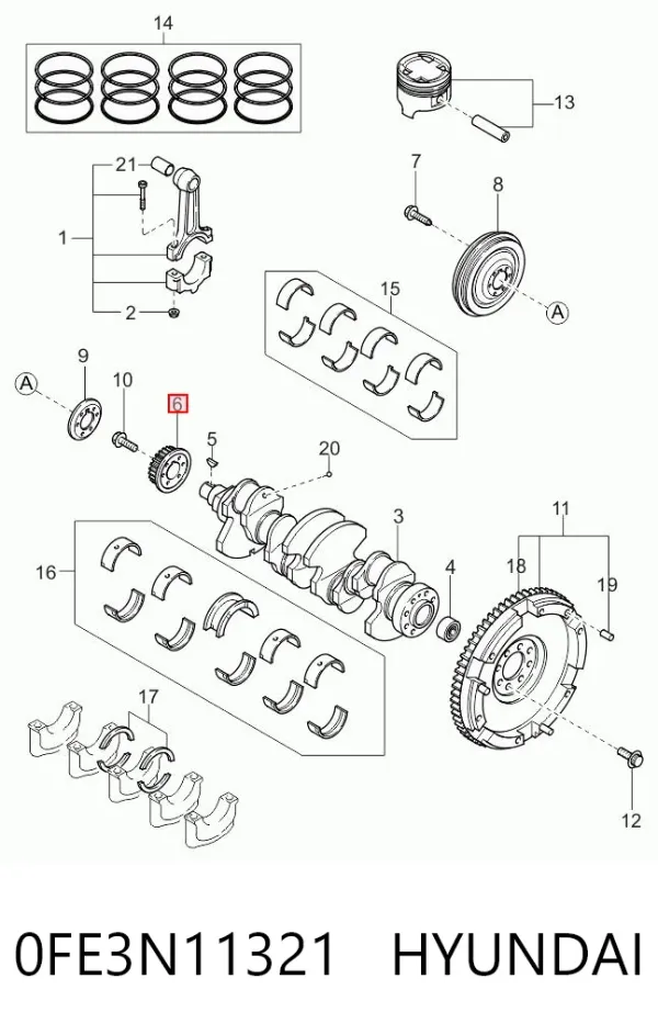 Звездочка привода коленвала 0FE3N11321 Hyundai/Kia