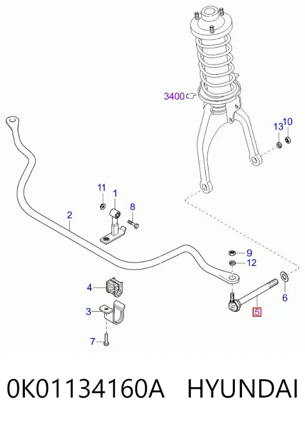 Стойка переднего стабилизатора 0K01134160A Hyundai/Kia