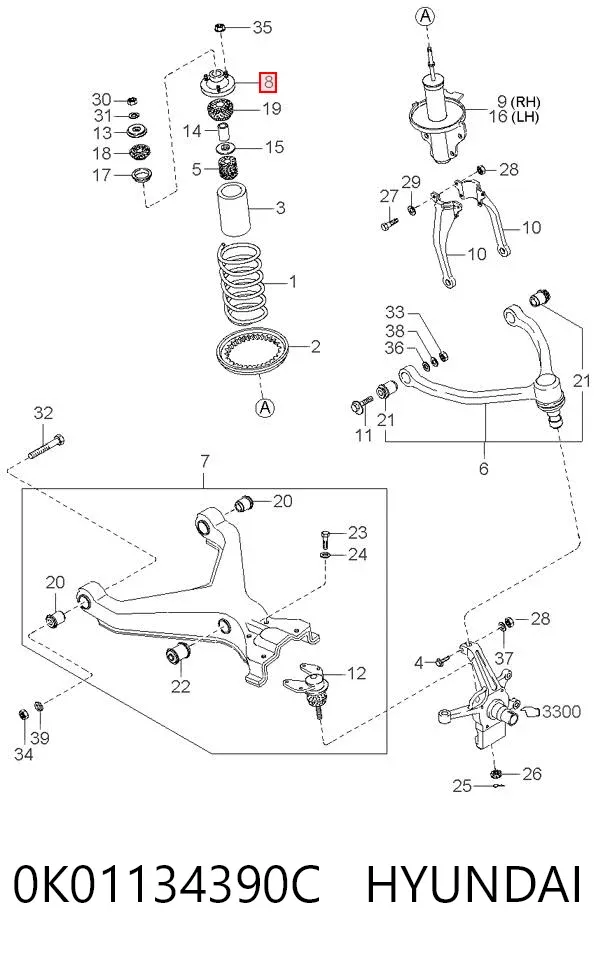 Опора переднего амортизатора 0K01134390C Hyundai/Kia