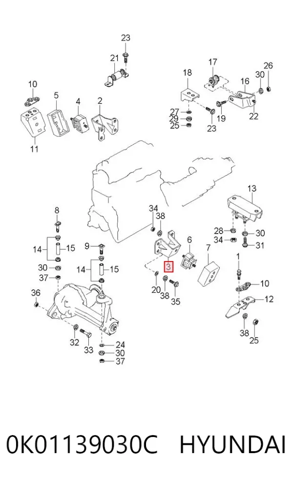 Кронштейн подушки (опоры) двигателя левой 0K01139030C Hyundai/Kia