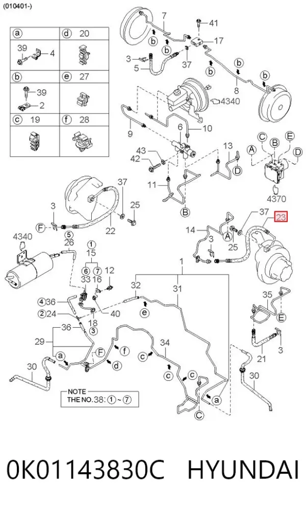 Шланг тормозной передний левый 0K01143830C Hyundai/Kia