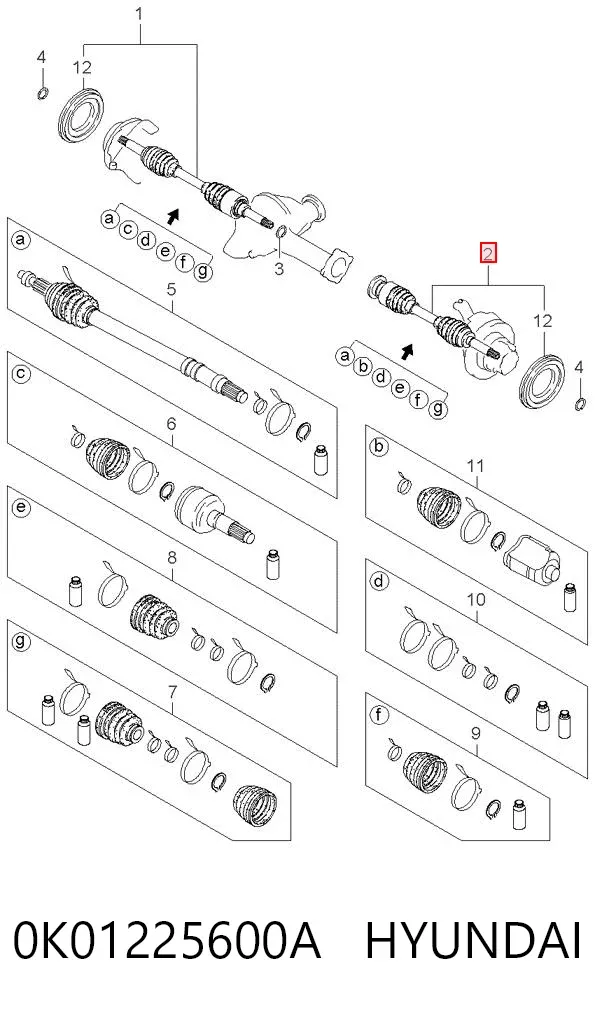 Левая полуось 0K01225600A Hyundai/Kia