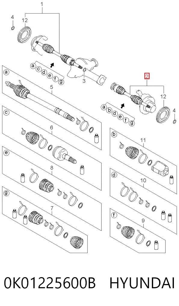 Левая полуось 0K01225600B Hyundai/Kia
