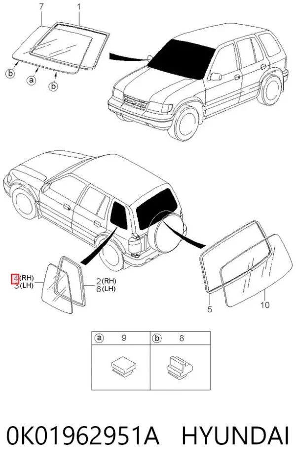 Стекло кузова (багажного отсека) правое 0K01962951A Hyundai/Kia