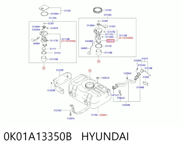 Насос топливный электрический 0K01A13350B Hyundai/Kia