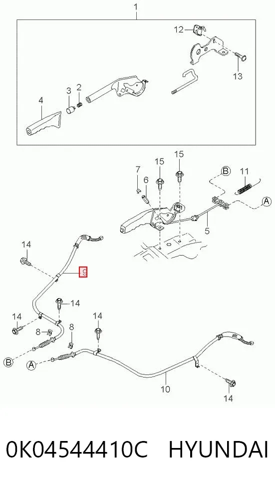 Задний правый трос ручника 0K04544410C Hyundai/Kia