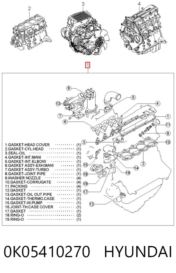 Комплект прокладок 0K05410270 Hyundai/Kia