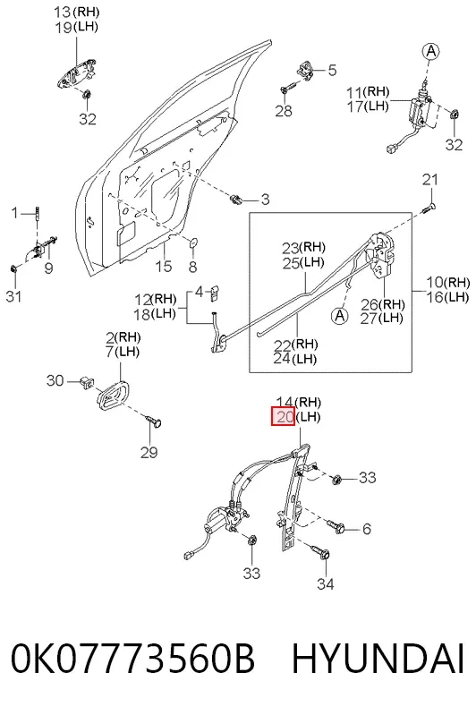 Механизм стеклоподъемника двери задней левой 0K07773560B Hyundai/Kia