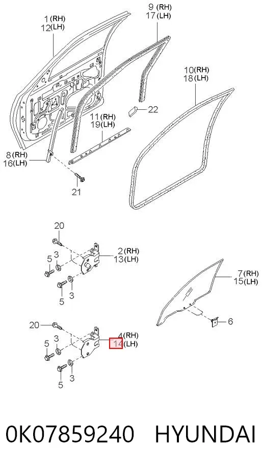 Петля двери передней левой 0K07859240 Hyundai/Kia