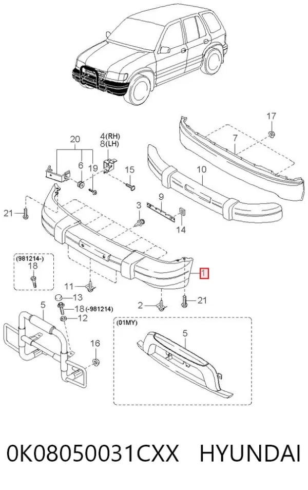 Передний бампер 0K08050031CXX Hyundai/Kia