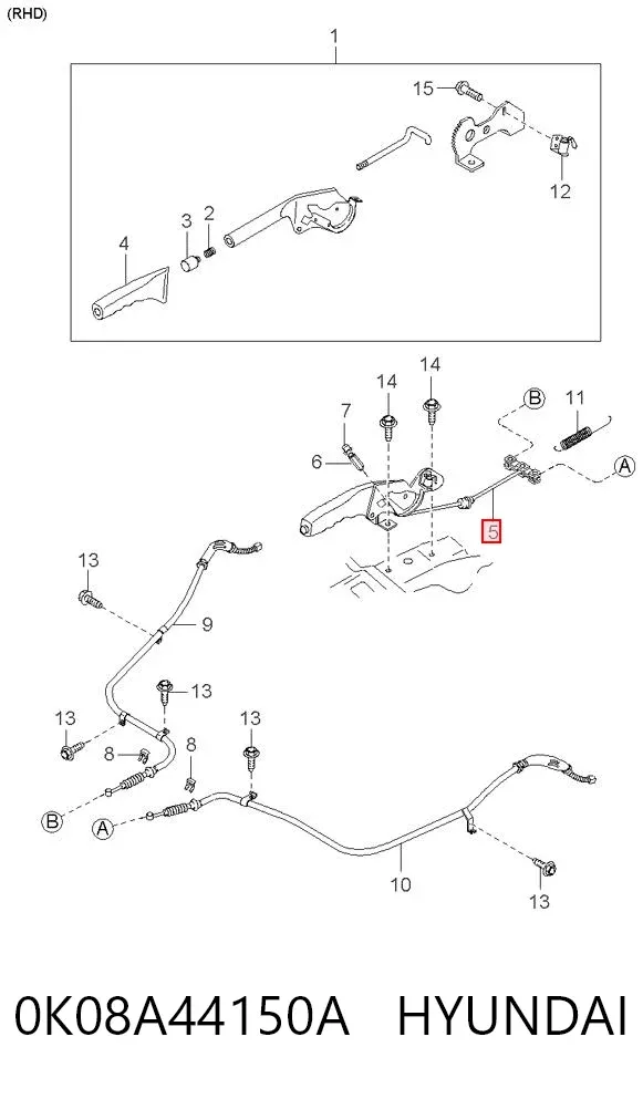 Передний трос ручника 0K08A44150A Hyundai/Kia