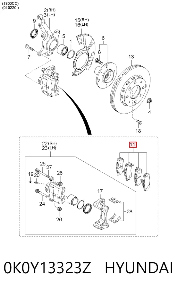 Передние тормозные колодки 0K0Y13323Z Hyundai/Kia