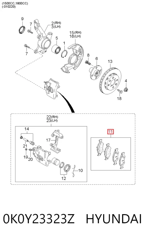 Передние тормозные колодки 0K0Y23323Z Hyundai/Kia
