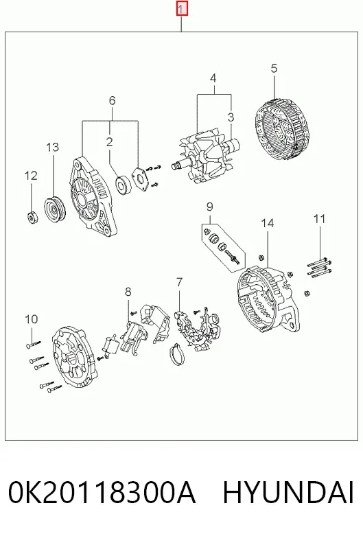 Генератор 0K20118300A Hyundai/Kia